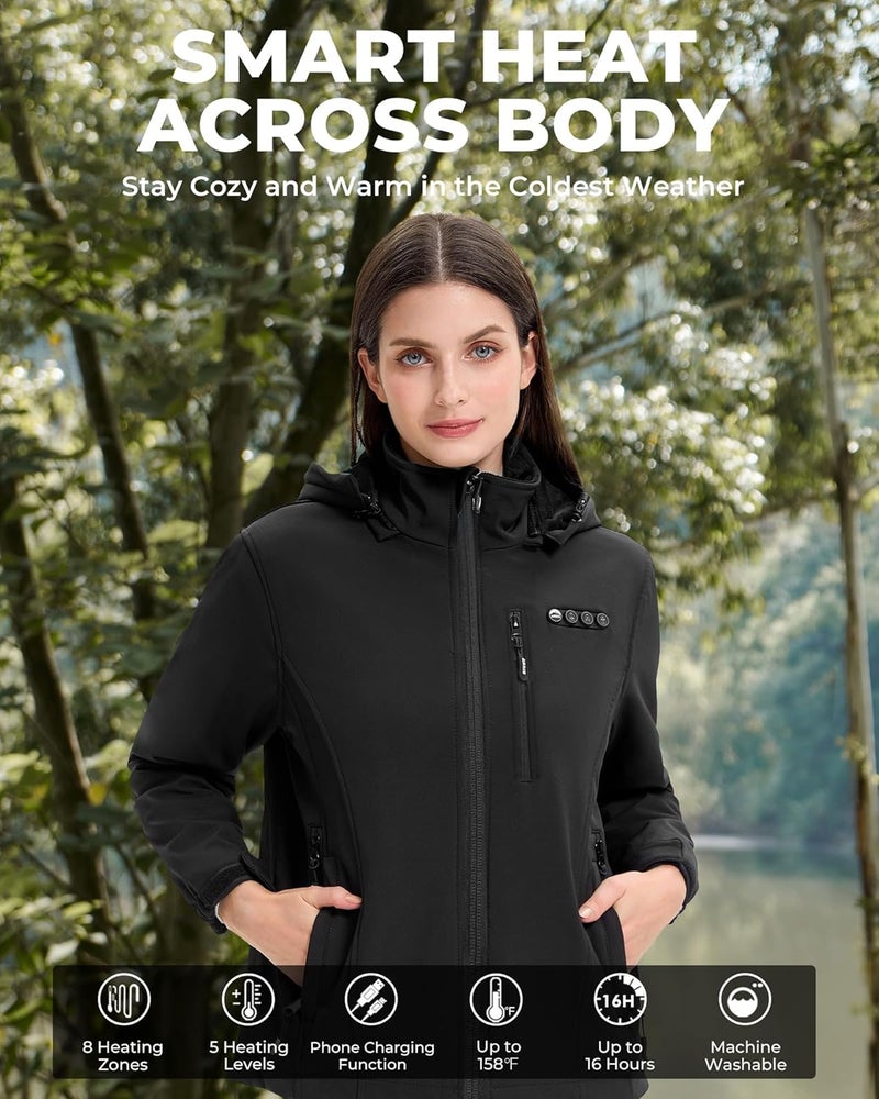 ARRIS Women`s Heated Jacket Waterproof, Electric Heating Coat with 7.4V Battery and Detachable Hood - 8 Heating Areas - Image 3
